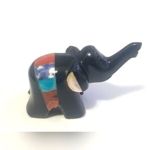 Obsidian Elephant with inlay multi stone hand made in Mexico
